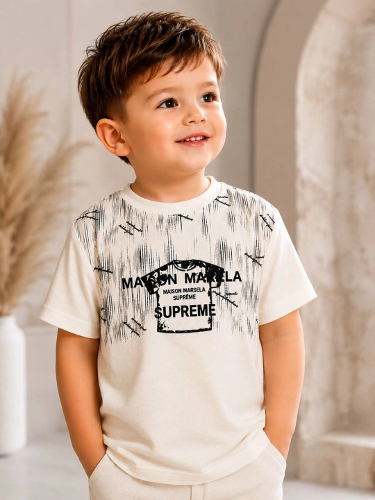 Футболка детская молочная с принтом Supreme 