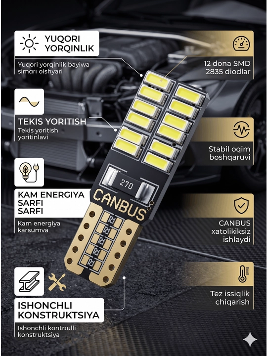 Светодиодная лампа флешка T10 LED 12V-24V для подсветки автомобильного номера машины 