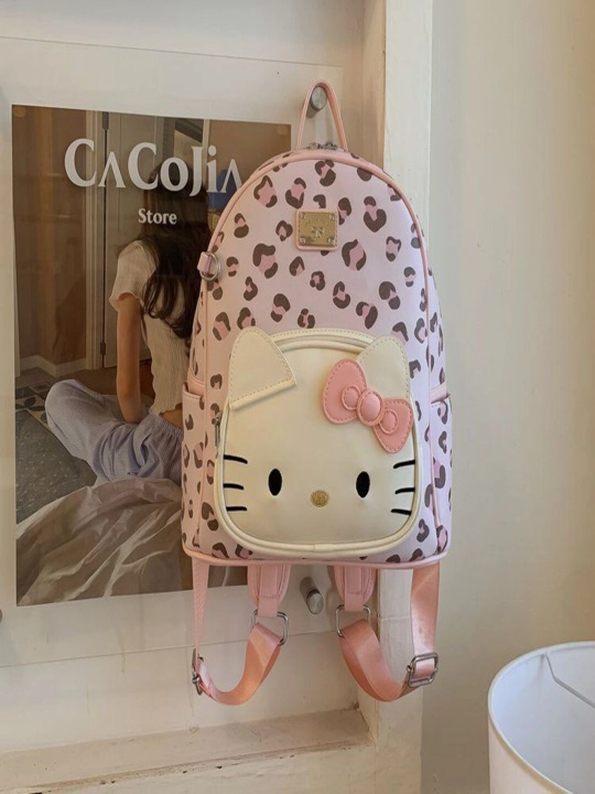 Hello Kitty uslubidagi qizlar uchun pushti leopard ryukzak