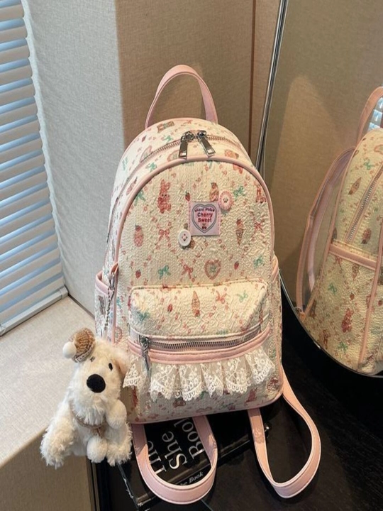 Hello Kitty uslubidagi qizlar uchun pushti leopard ryukzak