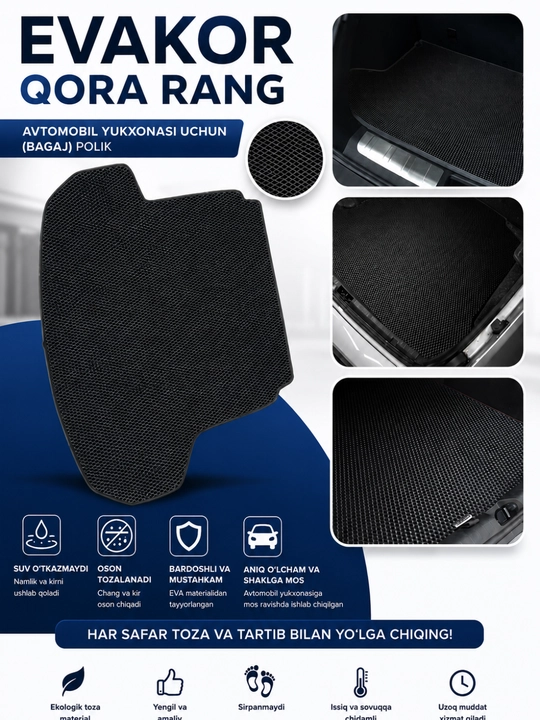 Charm va EVA materialdan avtomobil yukxonasi uchun mustahkam, suv o'tkazmaydigan gilamcha - 