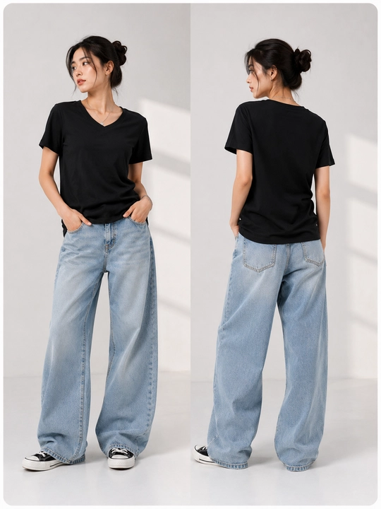 Ayollar uchun bazaviy paxtali футболка V-yoqali oversize casual