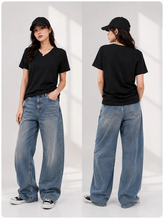 Ayollar uchun bazaviy paxtali футболка V-yoqali oversize casual