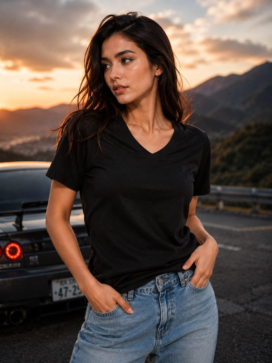 Ayollar uchun bazaviy paxtali футболка V-yoqali oversize casual
