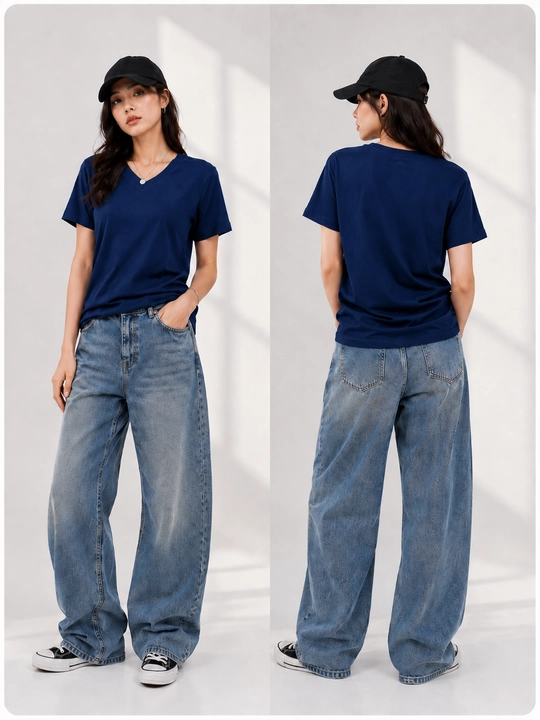 Ayollar uchun bazaviy paxtali футболка V-yoqali oversize casual