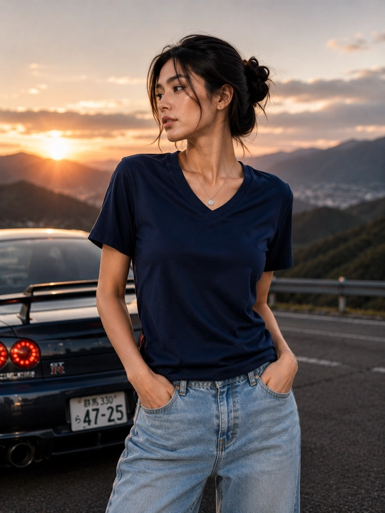Ayollar uchun bazaviy paxtali футболка V-yoqali oversize casual