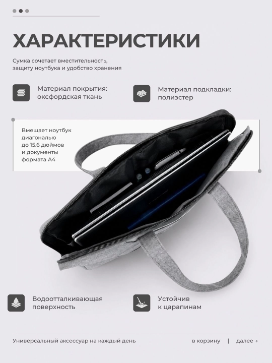 Сумка для ноутбука, водоотталкивающий портфель, деловая, 15.6 дюйма