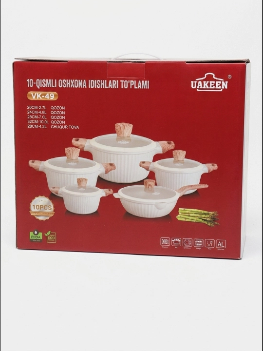 Uakeen VK-49 qozonlar va tovlar to'plami, 10 qismdan iborat (Germaniya)