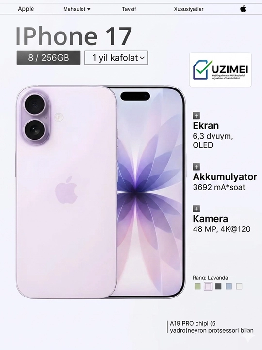 Smartfon Apple iPhone 17 256GB/512GB sim+esim - 