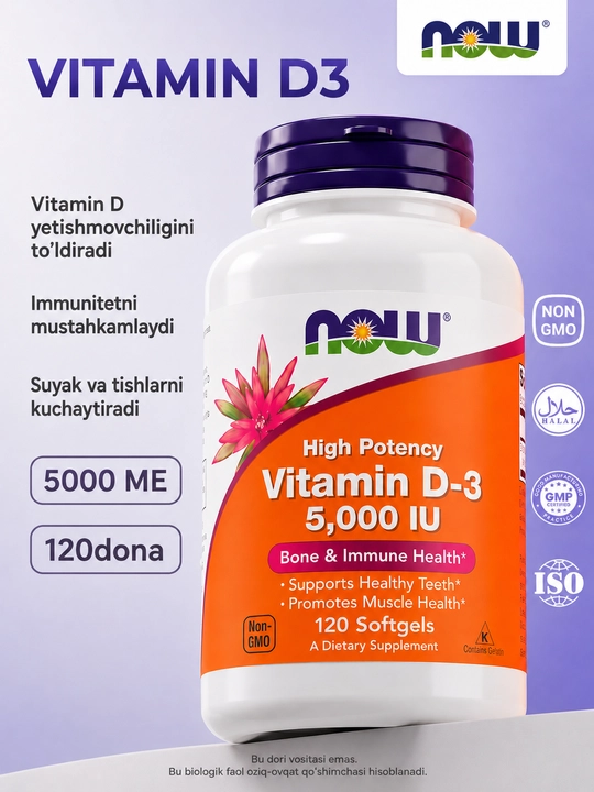 Vitamin D3 NOW Foods 5000 IU, 120 kapsula - 