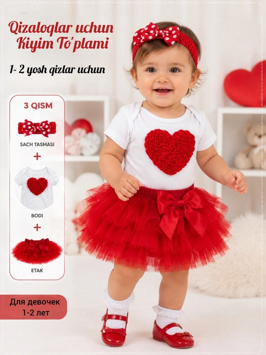1 va 2 yoshdagi qizchalar uchun bayramona kiyim toʻplami - 