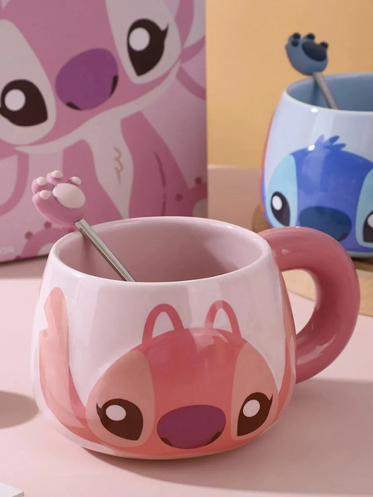Disney Stitch keramika krujkasi 450 ml, katta hajmli anime chashka, sovg‘abop krujka - 