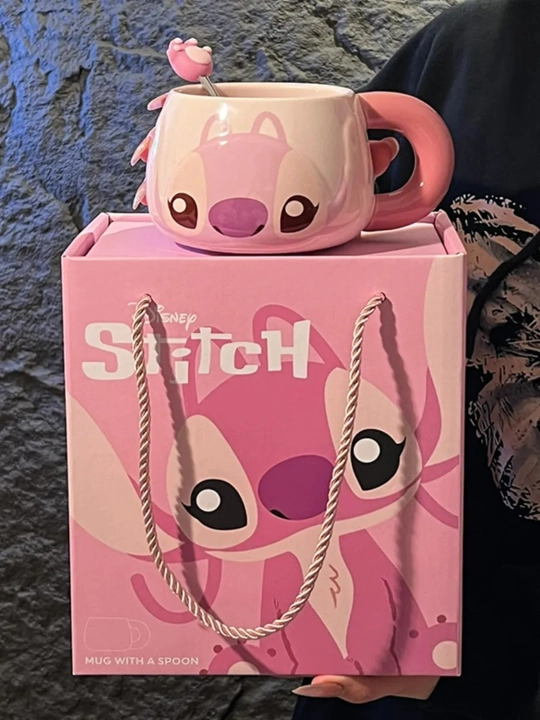 Disney Stitch keramika krujkasi 450 ml, katta hajmli anime chashka, sovg‘abop krujka