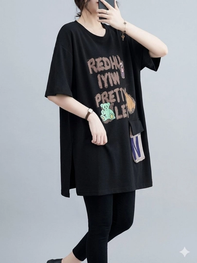 Футболка oversize для женщин и девушек с принтом, изготовлена из хлопка