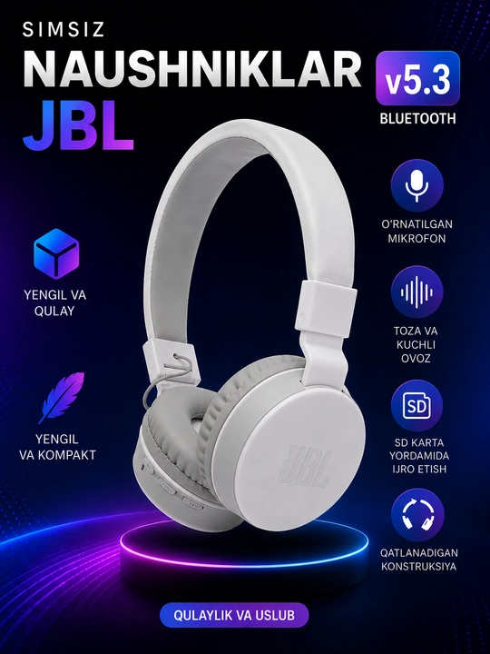 JBL 881A simsiz Bluetooth quloqchin, mikrofonli, bukiladigan dizayn - 