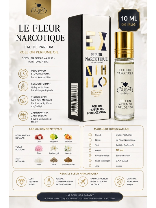 Erkaklar va ayollar uchun yog‘li atir, 10 ml - 