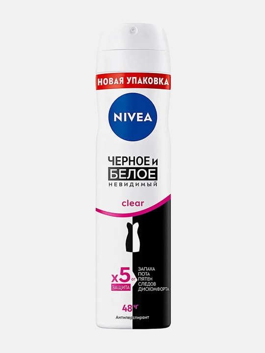 Антиперспирант Nivea Clear, невидимая защита для черного и белого, 150 мл