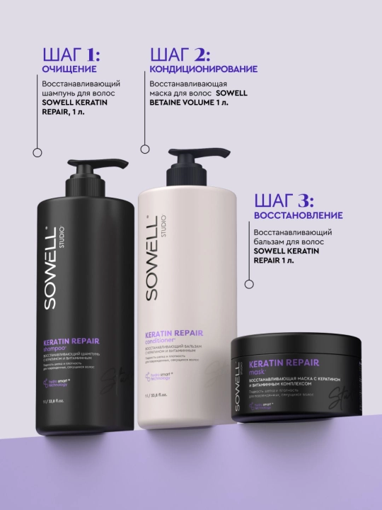 Маска для волос женская профессиональная, с кератином Sowell Studio Keratin Repair, 400 мл
