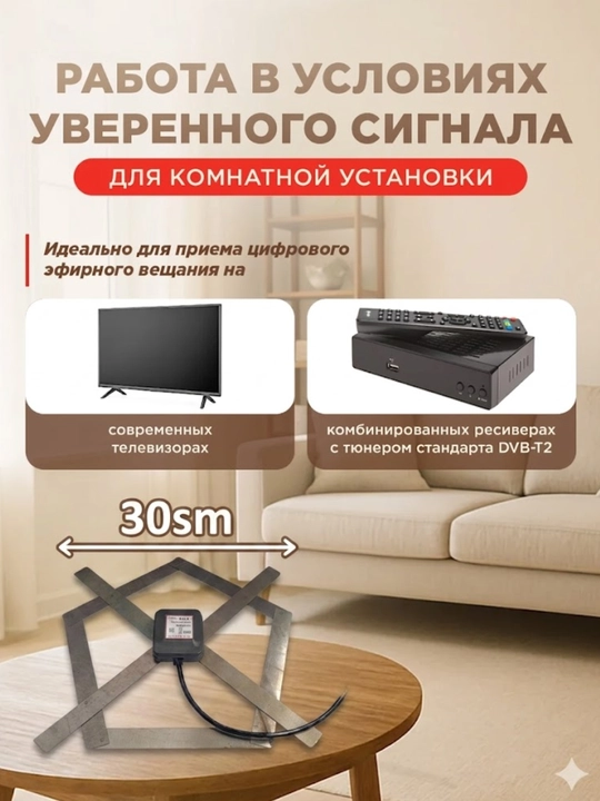 Антенна для цифрового ТВ DVB-T2, комнатная и наружная пассивная антенна