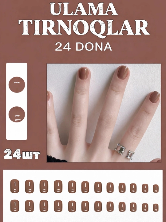 Elegant ko‘rinishda ulama tirnoqlar, yelim bilan, 24 dona