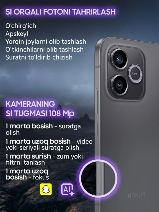 HONOR 600 Lite 5G zarbalarga chidamli smartfon, 8/256 GB