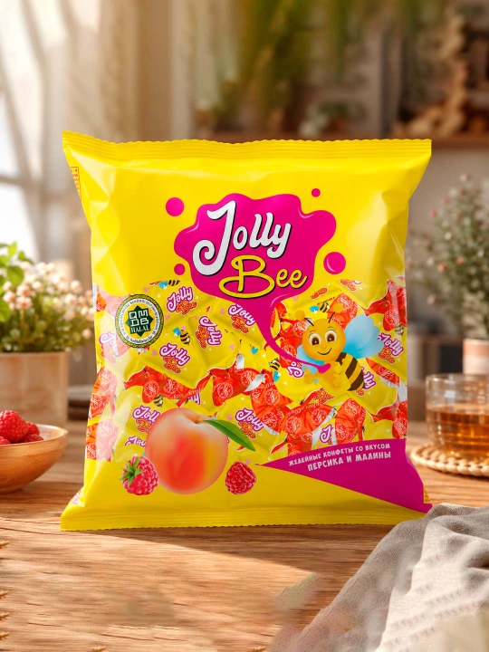 Jeleli konfetlar Jolly Bee shaftoli-malina ta'mli, 500 g - 