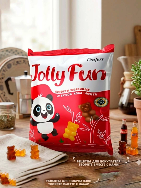 Chaynaladigan konfetlar cola-fanta ta'mi bilan Jolly Fun, 70 g - 