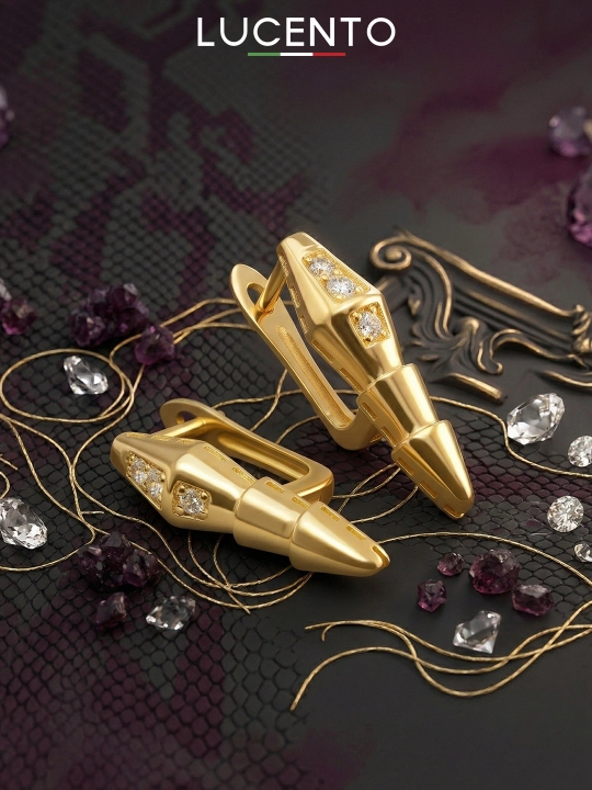 Золотые серьги 585 пробы от ювелирного бренда Lucento jewellery вес 3,15 3,22 грамм - 