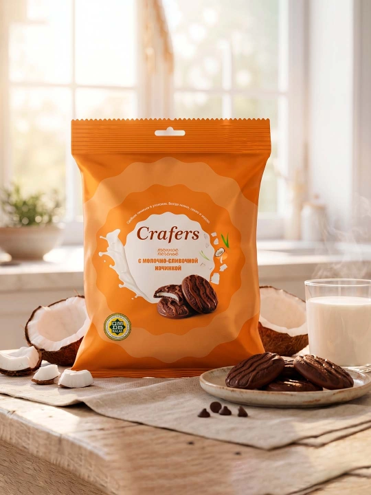 Печенье Crafers Brownie, молочно-сливочной начинкой, 300 г - 
