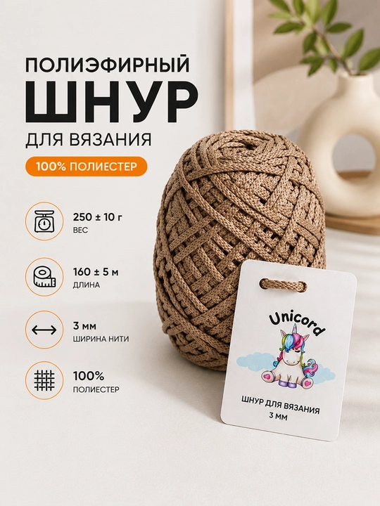Полиэфирный шнур для вязания 3 мм