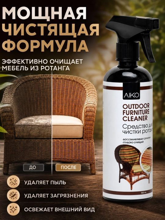 Средство для мытья и чистки мебели AIKO, очиститель мебели, стекла, кожи, ротанга