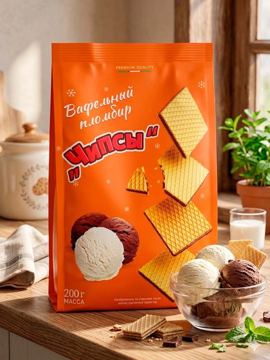 Vafli plombir mini, shokolad ta'mli, 200 gr - 