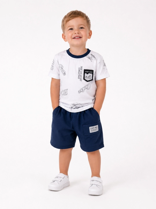 Ocean Kids o‘g‘il bola uchun yozgi kostyum, bolalar futbolkasi va shortiklar to‘plami - 