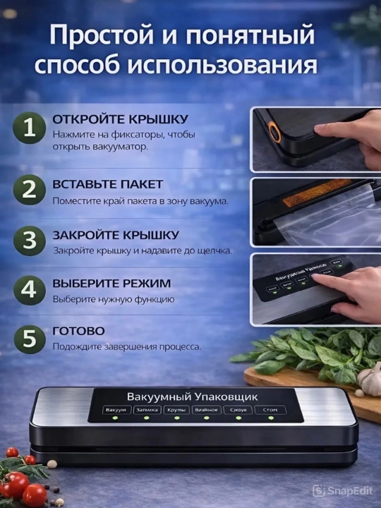 Вакууматор — вакуумный упаковщик продуктов, + 50 пакетов, машина для вакуумной упаковки