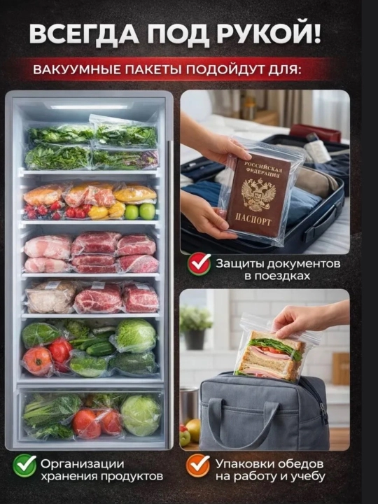 Вакууматор — вакуумный упаковщик продуктов, + 50 пакетов, машина для вакуумной упаковки