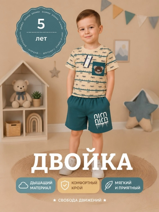 Yozgi bolalar o‘g‘il va qiz bolalar uchun mayka shortik dvoyka,футболка va shortik - 