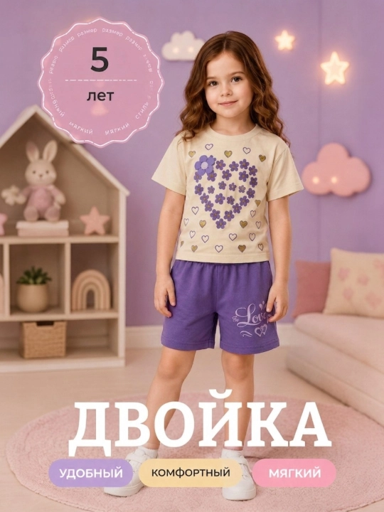 Yozgi bolalar o‘g‘il va qiz bolalar uchun mayka shortik dvoyka,футболка va shortik - 
