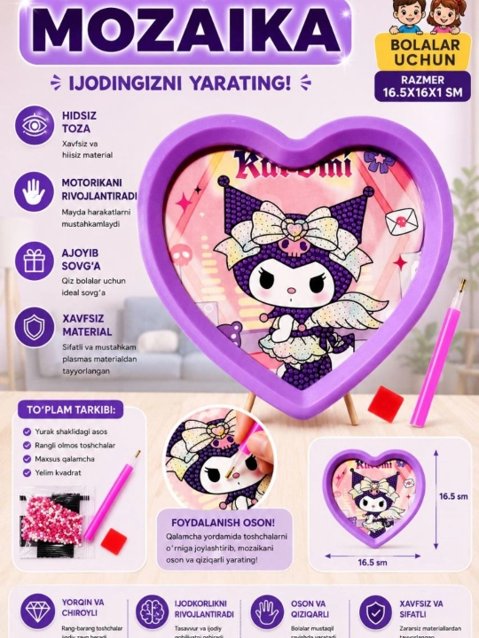 Olmosli mozaika  qiziqarli Kuromi yurakcha shaklida - 