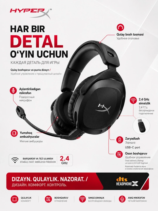 HyperX Cloud Stinger 2 Wireless беспроводные игровые наушники с микрофоном для ПК