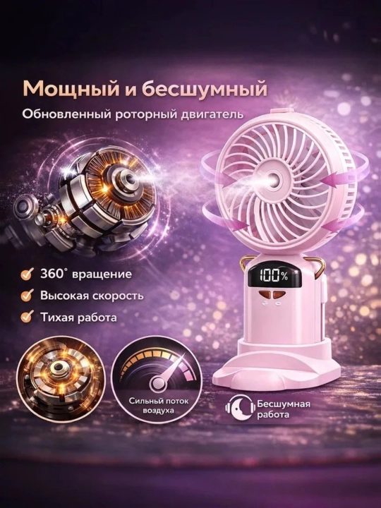 Портативный ручной вентилятор с дисплеем и 5 скоростями