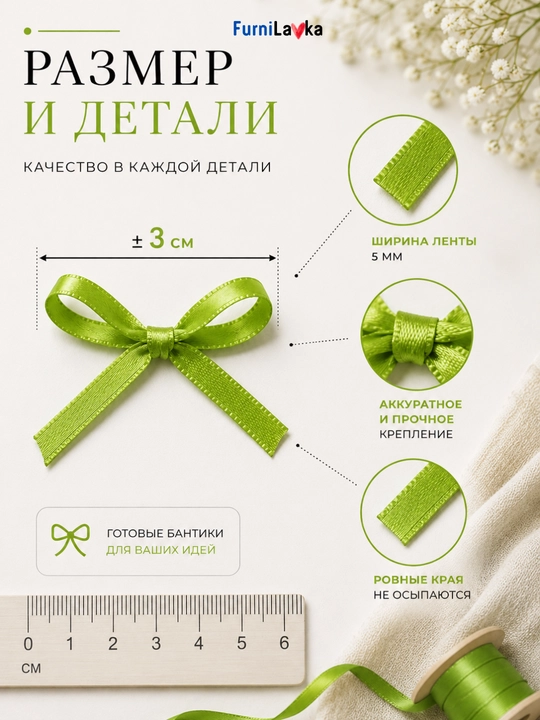 Декоративные бантики из атласной ленты 3 мм / 5 мм 50 шт для рукоделия, упаковки и декора