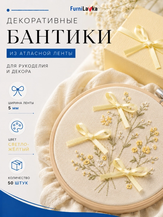 Декоративные бантики из атласной ленты 3 мм / 5 мм 50 шт для рукоделия, упаковки и декора - 