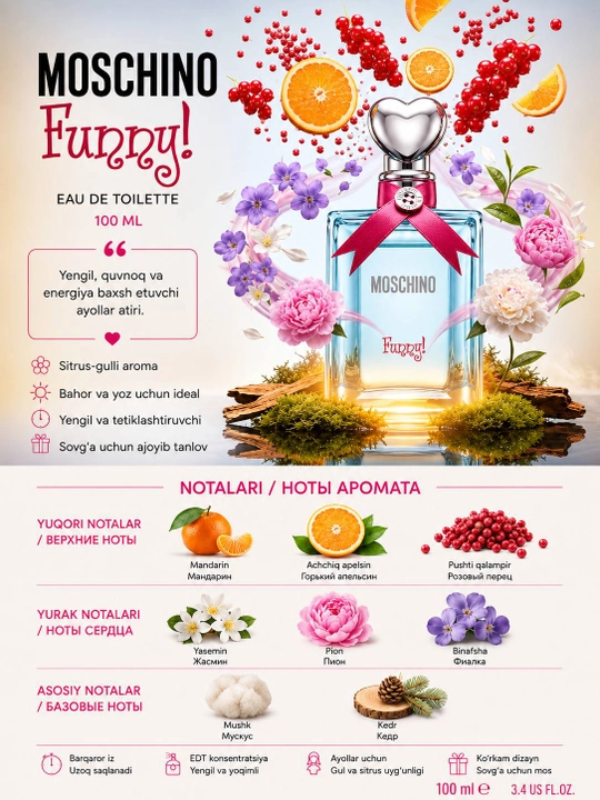 Moschino Funny Eau De Toilette женский парфюм 100 мл свежий цветочный аромат