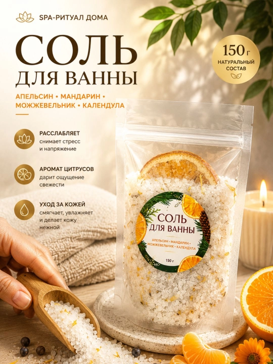 Соль для ванны с ароматом лаванды, апельсина, мандарина - 