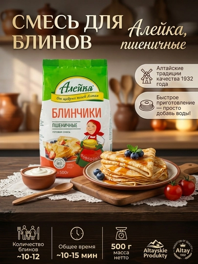«Aleika» quymoq (blinchik) aralashmasi, bug'doyli tayyor un aralashmasi, 500 g - 