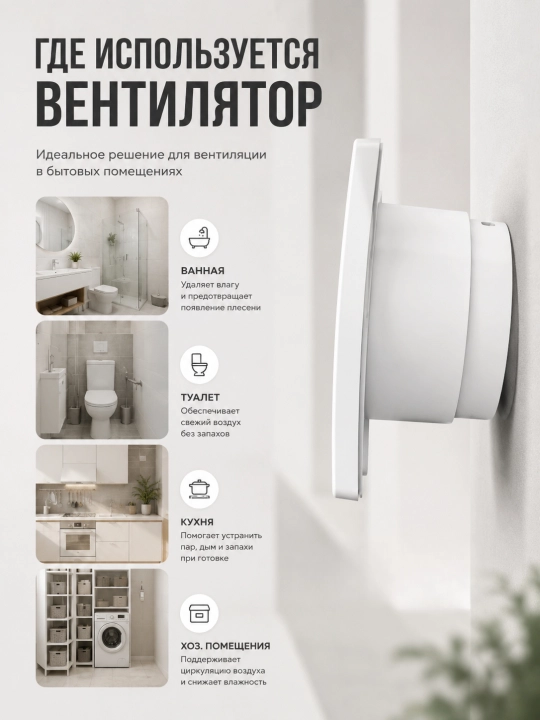 Вытяжной вентилятор 100/125/150 мм, с сеткой для ванной и туалета