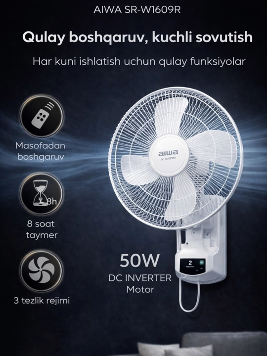 Настенный вентилятор AIWA AW-DC45W DC Inverter с пультом и таймером