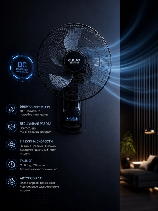 AIWA DC Inverter Devor Ventilyatori AW-DC45W, Pultli, Taymerli, Energiya Tejamkor