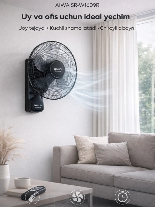 AIWA DC Inverter Devor Ventilyatori AW-DC45W, Pultli, Taymerli, Energiya Tejamkor