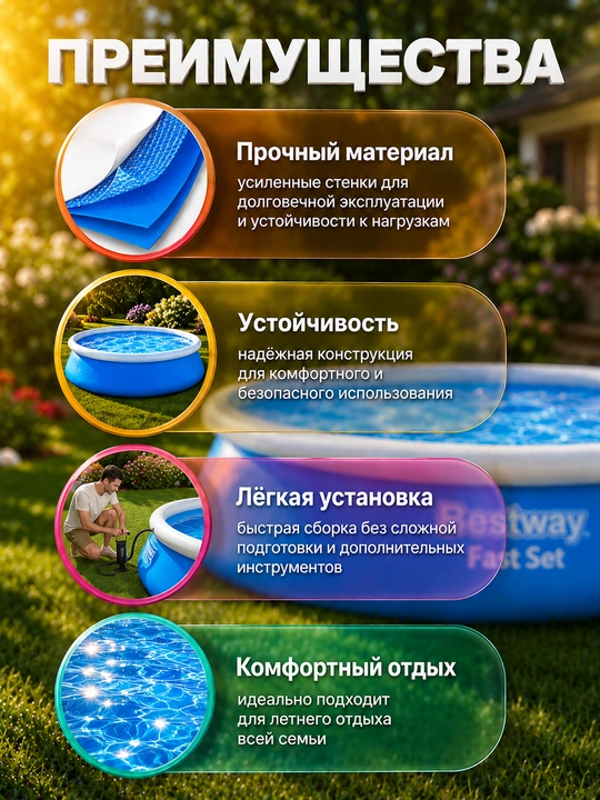 Надувные бассейны из серии Bestway Fast Set, до 3800 литров